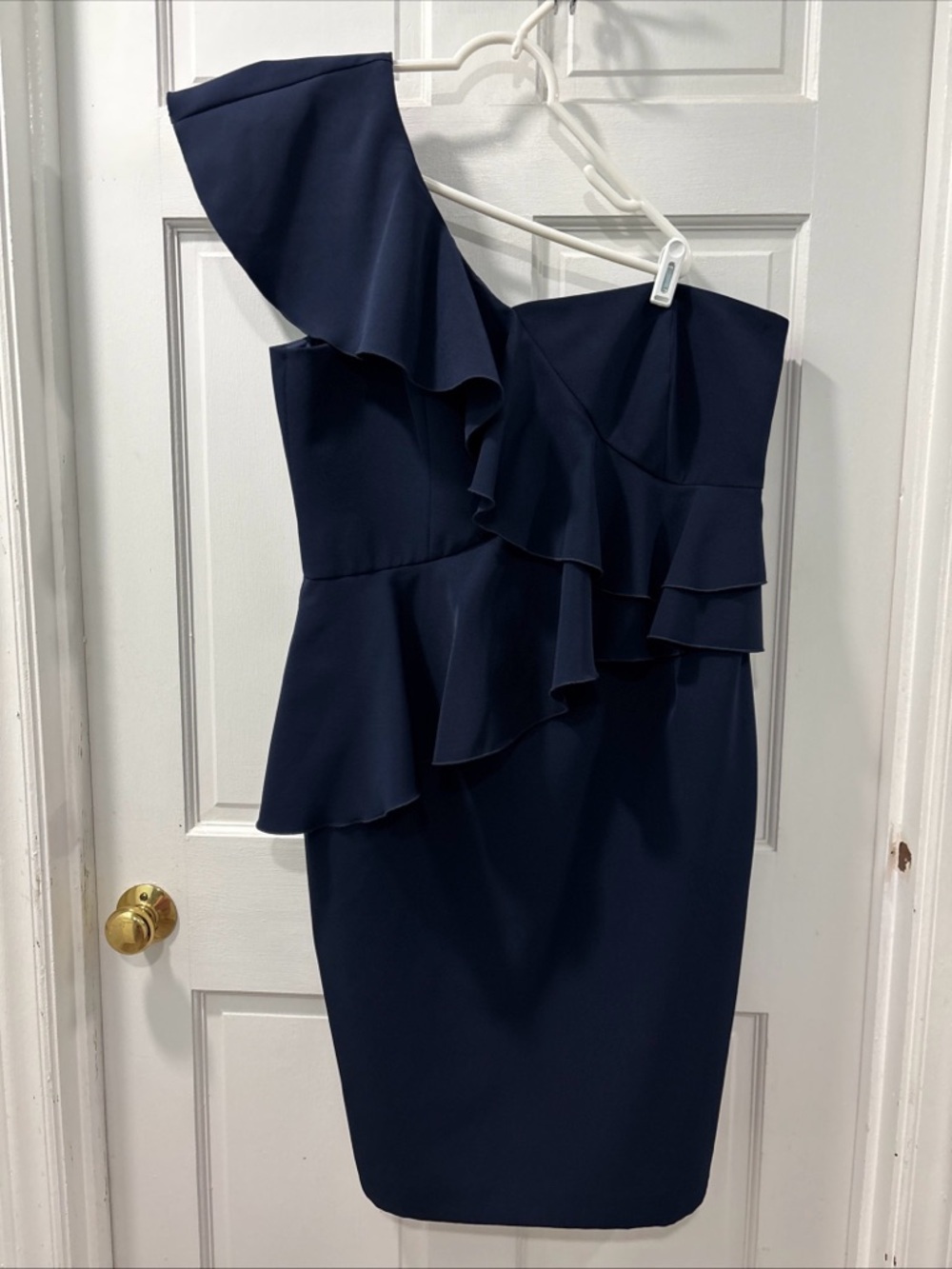 Trina Turk Women’s One Shoulder Ruffle Sheath Dress Size 16 Deep Blue Formal EUC - Picture 2 of 9